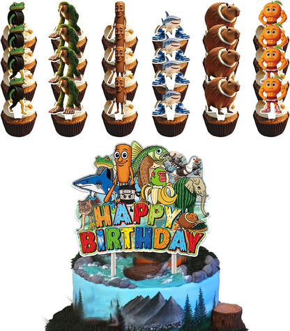 TJLMCORP Italian Brainrot Party Game, Pin the Tail Party Game Set With 24 Stickers and and 2 Blindfolds, Tralalero Themed Birthday Party Supplies, Brain Rot Party Decorations（Tung Tung Tung Sahur）
