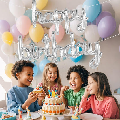 Happy Birthday Balloons Banner Foil Letters Balloons Connected, Personalized Birthday Signs for Women Men Boys Girls Birthday Party Decorations, Small Gold