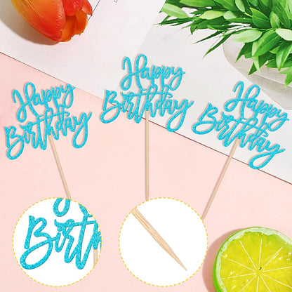 24 PCS Happy Birthday Cupcake Toppers Glitter Picks for Celebrating Anniversary Theme Party Cake Decorations Supplies Gold