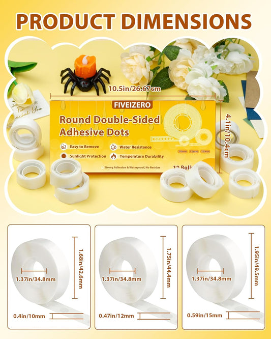FIVEIZERO Double Sided Adhesive Dots - 1000pcs Mixed Size (0.4"、0.47"、0.59") Double Sided Balloon Tape, Heavy Duty Balloon Craft Dots, Clear Glue Points Dots for Balloons, Crafts, Wedding Decorations