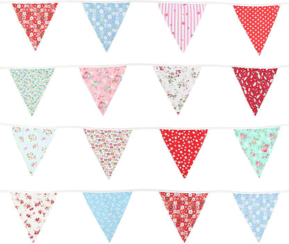 G2PLUS 39Ft Triangle Bunting Banner, 42Pcs Pink Floral Garland Pennant Banner, Reusable Cotton Triangle Flags Party Decoration for Birthday, Wedding, Garden Tea Party, Baby Shower, Room Decor