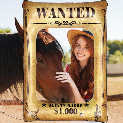 VioraWhite Western Wanted Party Decorations Western Wanted Photo Frame 27 Inches Fun Inflatable Photo Frame 3D Wild West Selfie Backdrop for Cowboy Theme Events Cowboy Birthday Party