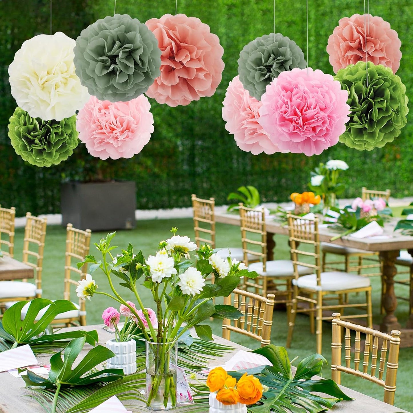 BEISHIDA Hot Pink Tissue Hanging Paper Flowers Ball Decorations Set for Mother's Day Birthday Valentine's Day Anniversary Bridal Baby Shower Wedding Backdrops Home Outdoor Party Supplies(13 Packs)