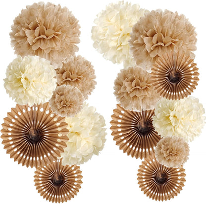 PAPER JAZZ Paper Flowers with Paper Fan Boho Hanging Decor Artificial Flowers Decorations for Wall Pink and Orange Party Decorations for Classroom, Beach Party, Summer Birthday Party Pack of 11.