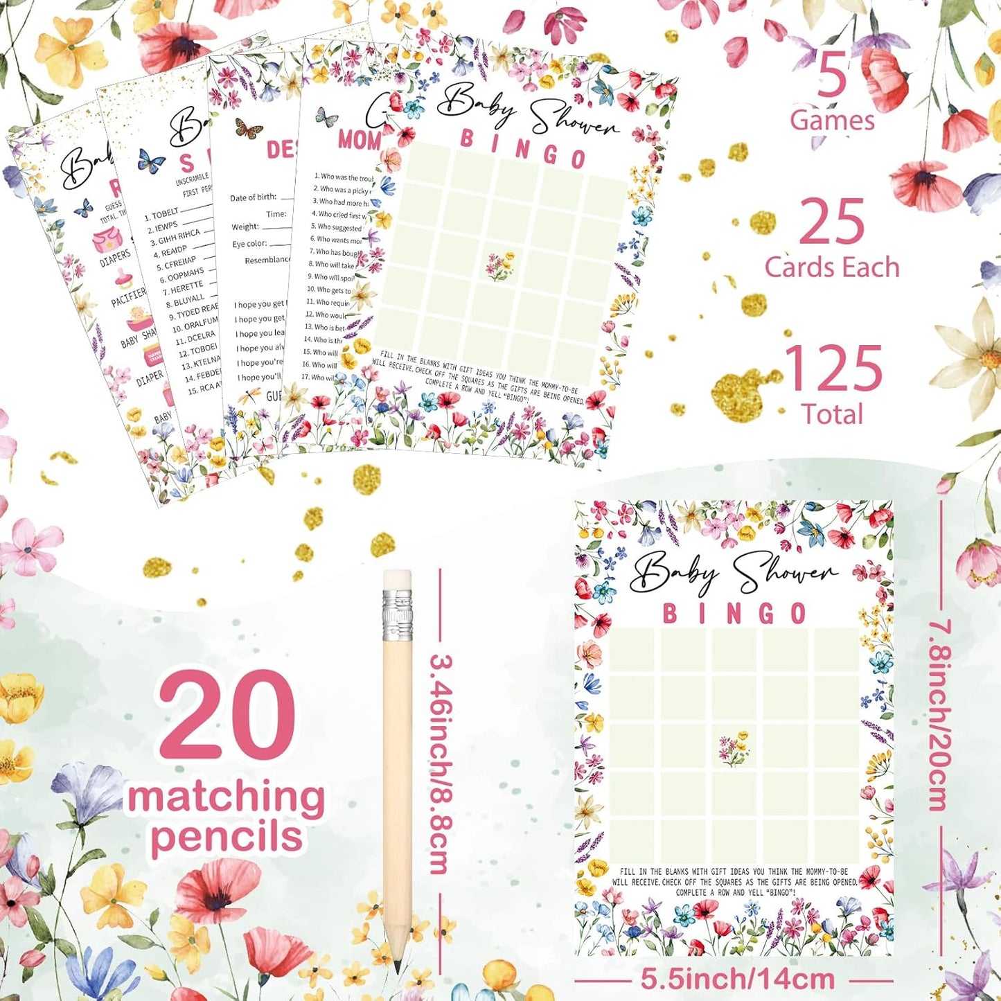 Yinder 145 Pcs Baby Shower Games Activities Cards with 20 Pencils Includes Baby Bingo Description and Wishes Guess Who Price is Right Word Scramble Game(Here Comes the Son)