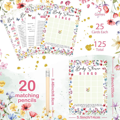 Yinder 145 Pcs Baby Shower Games Activities Cards with 20 Pencils Includes Baby Bingo Description and Wishes Guess Who Price is Right Word Scramble Game(Here Comes the Son)