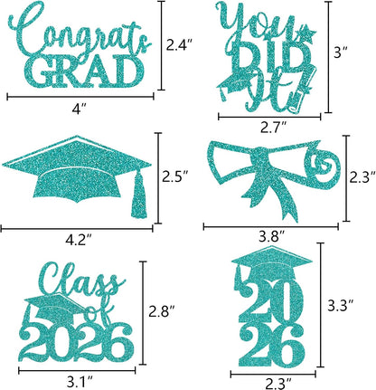 Graduation Centerpiece Sticks 24PCS Glitter Grad Picks Party Table Decor Senior High School College Sign Gold