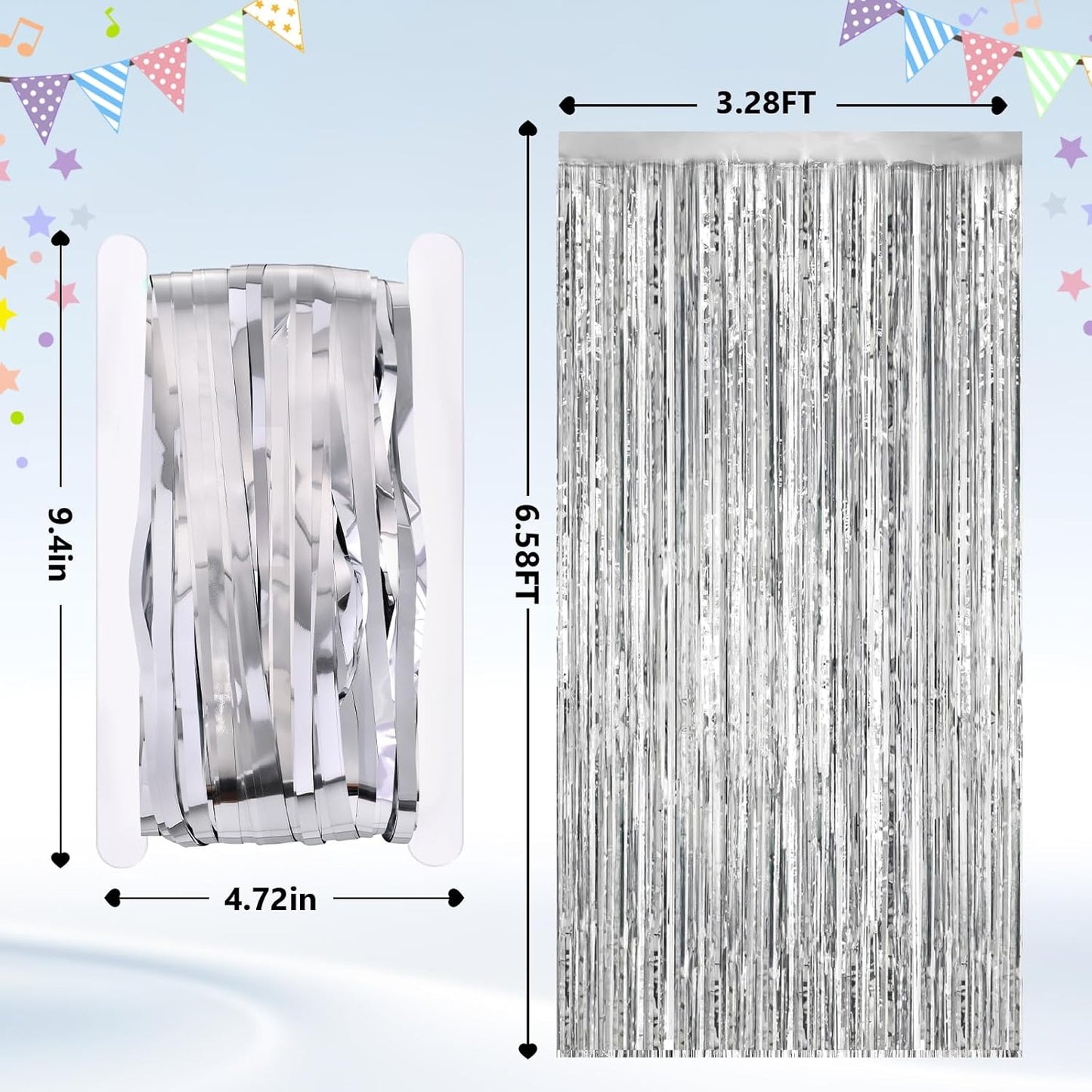 GCB 2Pack Black Metallic Tinsel Foil Fringe Curtains, Black Foil Curtain Backdrop, Photo Booth Props for Birthday Wedding Baby Shower Bachelorette Xmas Celebration Party Decorations Door Streamers