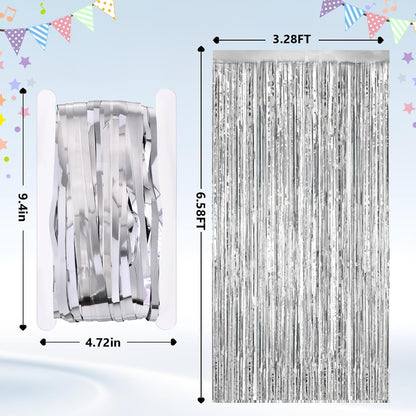 GCB 2Pack Black Metallic Tinsel Foil Fringe Curtains, Black Foil Curtain Backdrop, Photo Booth Props for Birthday Wedding Baby Shower Bachelorette Xmas Celebration Party Decorations Door Streamers
