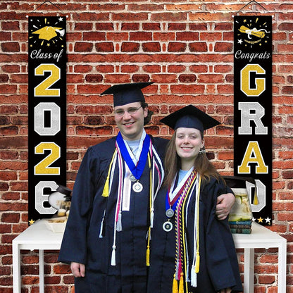 DAZONGE 2026 Graduation Decorations Blue, Congrats Grad Porch Banner for Any Schools or Grades 2026 Graduation Party Decorations