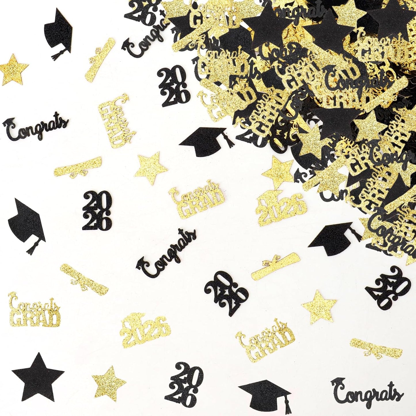 Black Gold Graduation Confetti Class of 2026 Black Graduation Cap, 200Pcs Glitter Stars Confetti Sprinkles, Table Congrats Grad Confetti for Graduation Party Table Decorations