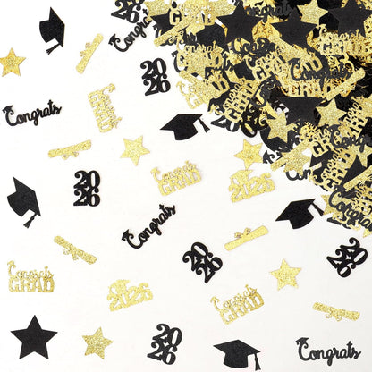 Black Gold Graduation Confetti Class of 2026 Black Graduation Cap, 200Pcs Glitter Stars Confetti Sprinkles, Table Congrats Grad Confetti for Graduation Party Table Decorations