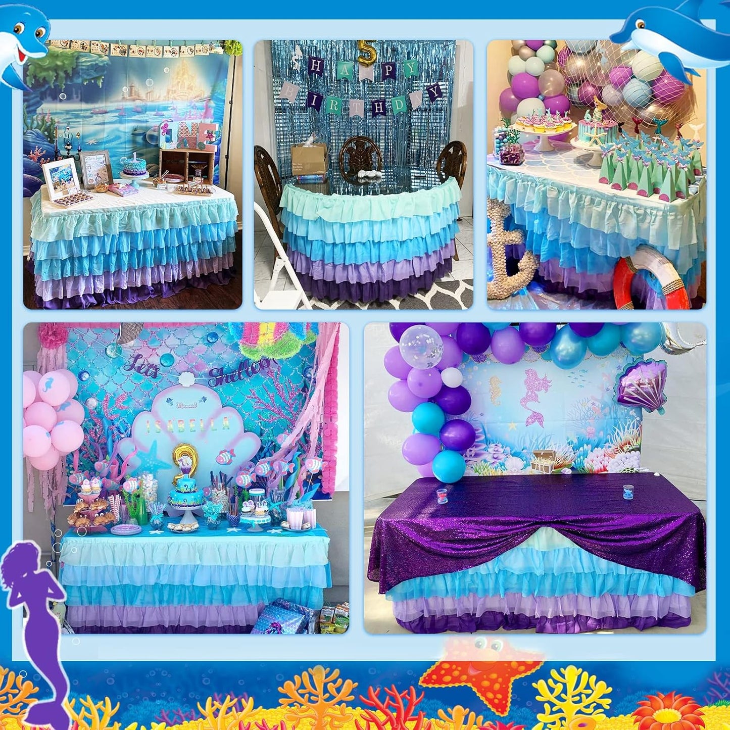 Pastel Rainbow Table Skirt Ruffle Party Tablecloth for Rectangle Table 6ft Birthday Party Baby Shower