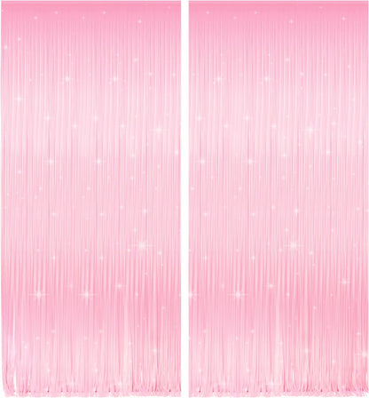 Melsan 2 Pack 3.2 ft x 8.2 ft Tinsel Foil Fringe Curtains Backdrop, Sparkle Metallic Foil Curtains for Party Photo Booth Props Decoration, Pinkish Purple