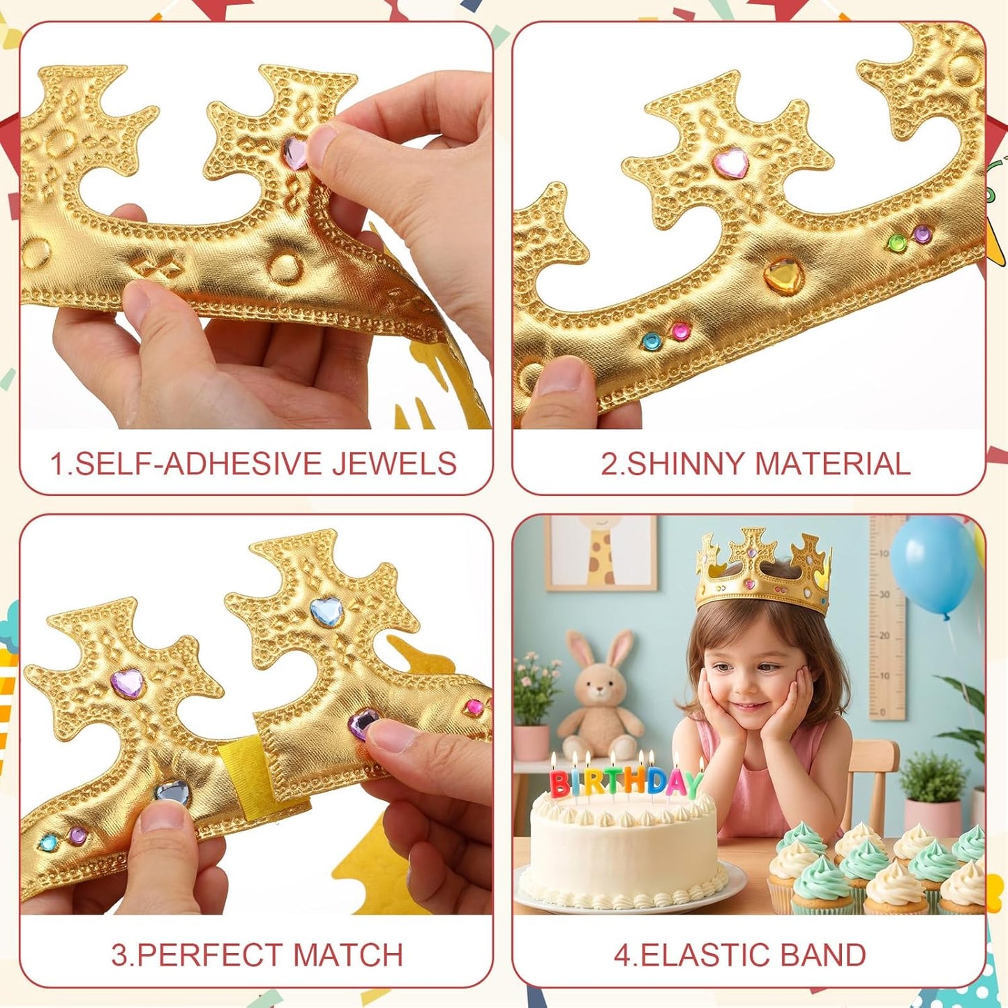 Yaomiao 66 Pieces Foam Princess Tiaras DIY Crowns Kids Party Favors Craft Crystal Diamond Sticker Girls Making Your Own Tiara (Gold)
