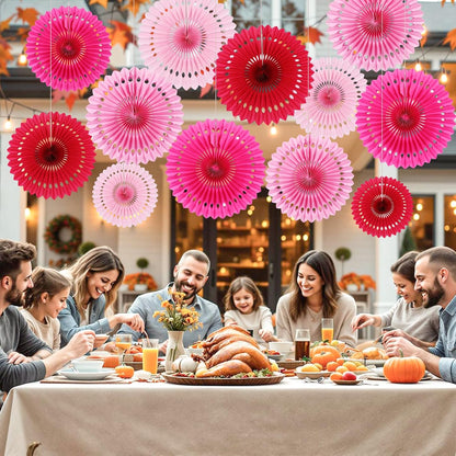 BestoFun 12PCS Paper Fans Hot Pink Party Decorations Tissue Paper Flowers Decorations Hanging Honeycomb Round Paper Fans Decoration for Girl Groovy Birthday Baby Shower Wedding