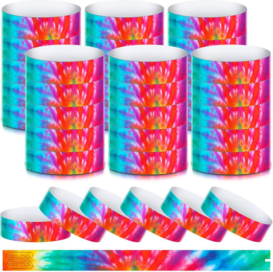 Woanger 500pcs Paper Event Wristband VIP Tie Dye Rainbow Armband Colorful Band Lightweight Disposable Bracelet for 250th Anniversary Tie Dye Event Birthday Admission Neon Party Concert Festivals