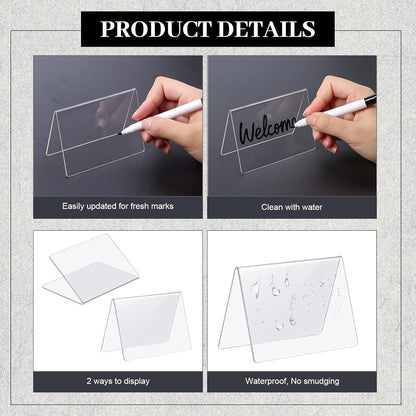 Outus 12 Pcs 4 x 3 Inches Buffet Food Labels Mini Small Chalkboard Signs White Acrylic Food Markers Little Price Signs with 2 Pcs Erasable Marker for Wedding Birthday Bakery Table Display