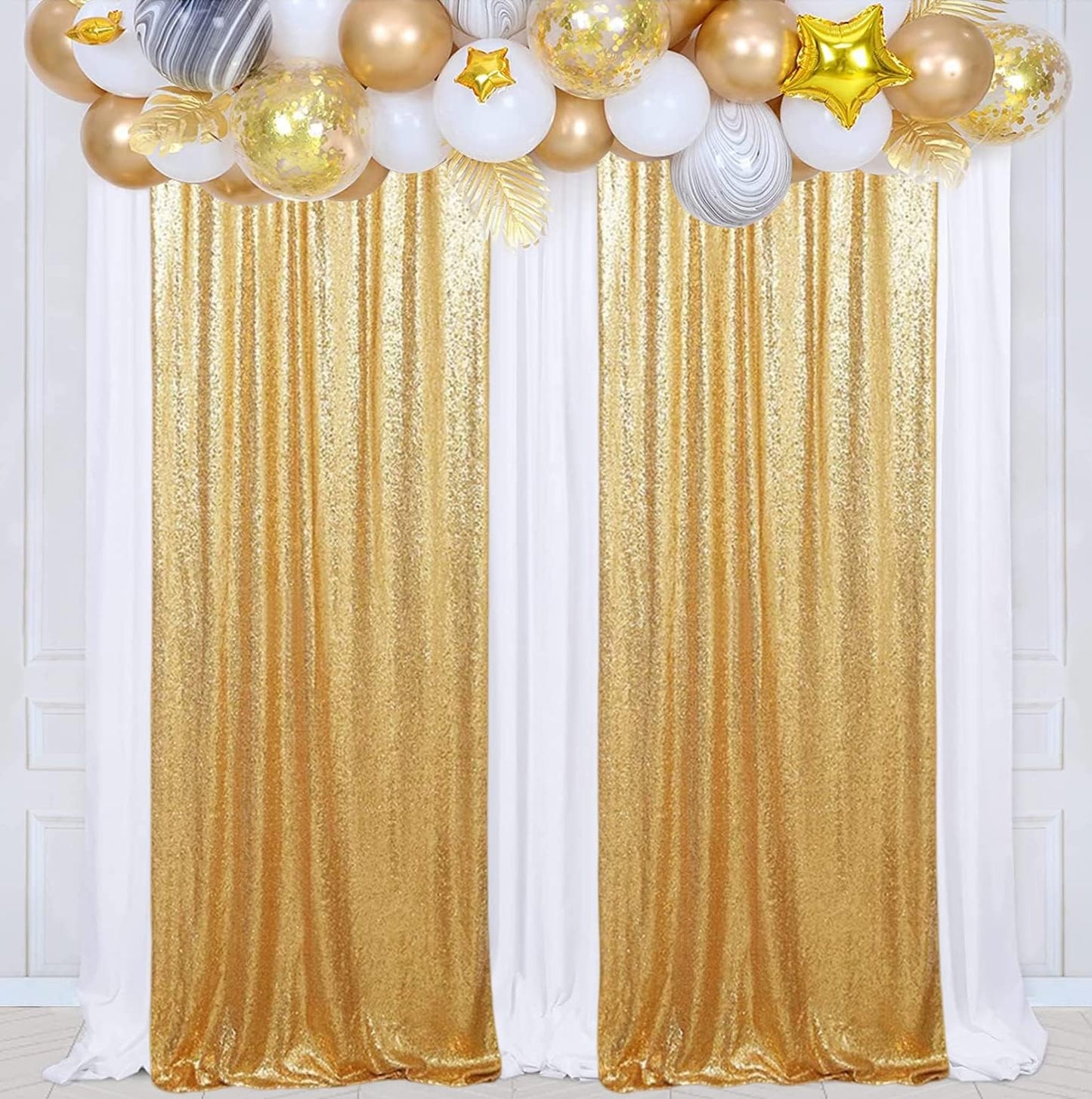 Poise3EHome Black Sequin Backdrop Curtains, 2 Panels 2FTx8FT Glitter Photo Booth Backdrop for Halloween Birthday Bachelorette Wednesday Twilight Party Decorations