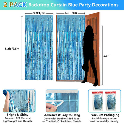 2 Pack Foil Curtain Backdrop Curtains Silver Tinsel Door Streamers Birthday Party Decorations Photo Booth Props for Disco Party Graduation Wedding Baby Shower Bachelorette Christmas Gender Reveal