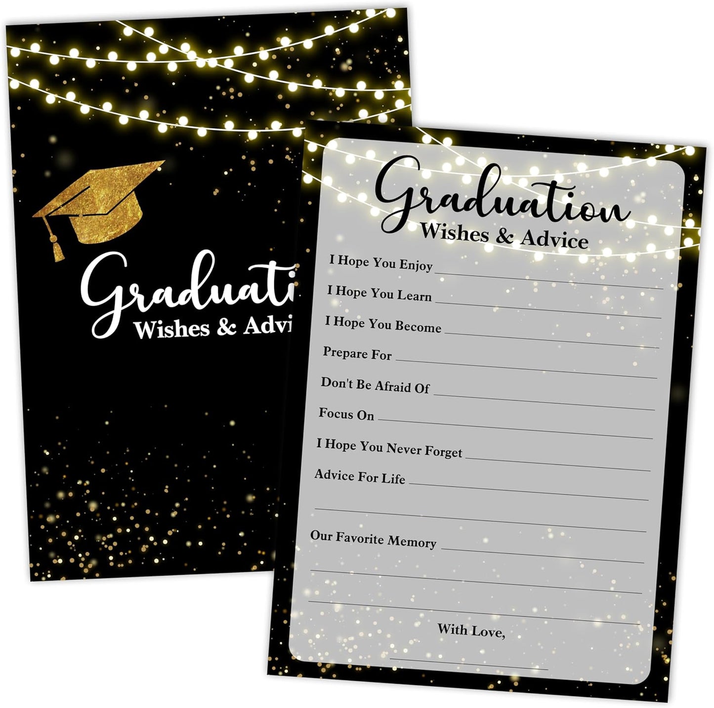Graduation Games, Black Gold Grad Party Game Cards for Adults, Graduation Guest Bingo Games, Graduation Celebration Party Favors Supplies, 25 Pack (08)