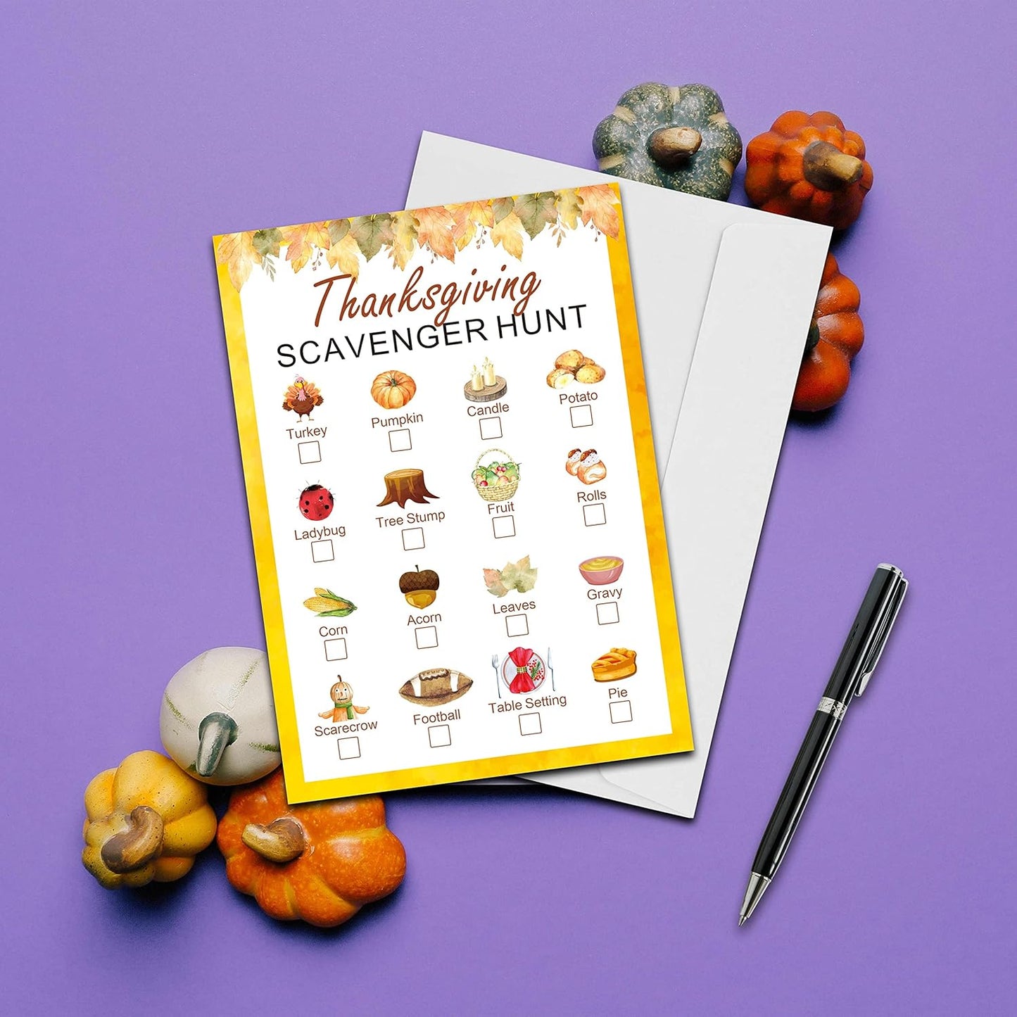 Thanksgiving Scavenger Treasure Hunt Game- Fall Pumpkin Party Games Cards, Autumn Activities for Adults, Thanksgiving Party Supplies Decorations(30 Pack)-02