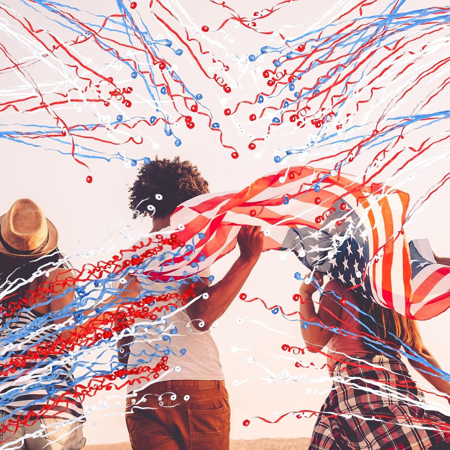 Soulchen 24 Pack 4th of July No Mess Confetti Popper Hand Throw Streamer Popper Bulk Red Blue White Confetti for 250th Anniversary Celebration Independence Day Patriotic Party Supplies Decorations