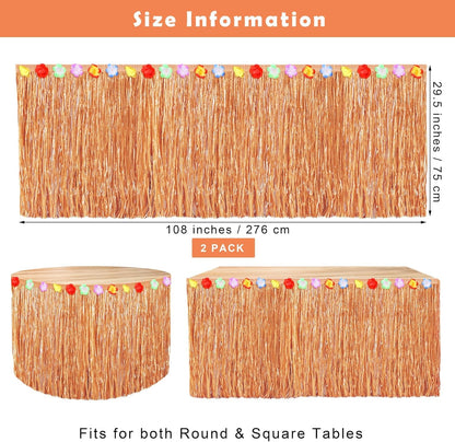 Fovths Luau Grass Table Skirt Natural 9 Feet x 29.5 Inch Hawaiian Table Skirt for Tropical Hawaiian Party Decorations Luau Costume Party, Straw Yellow