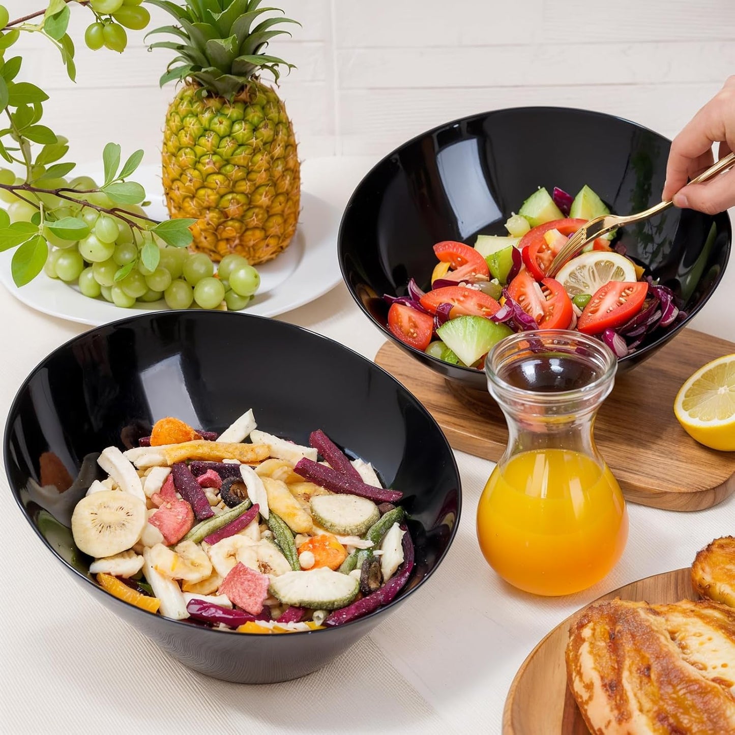 bUCLA 54 OZ Clear Plastic Serving Bowls (12 Pack) - Angled Serving Bowls Disposable for Chip&Candy - Party Table Salad and Fruit