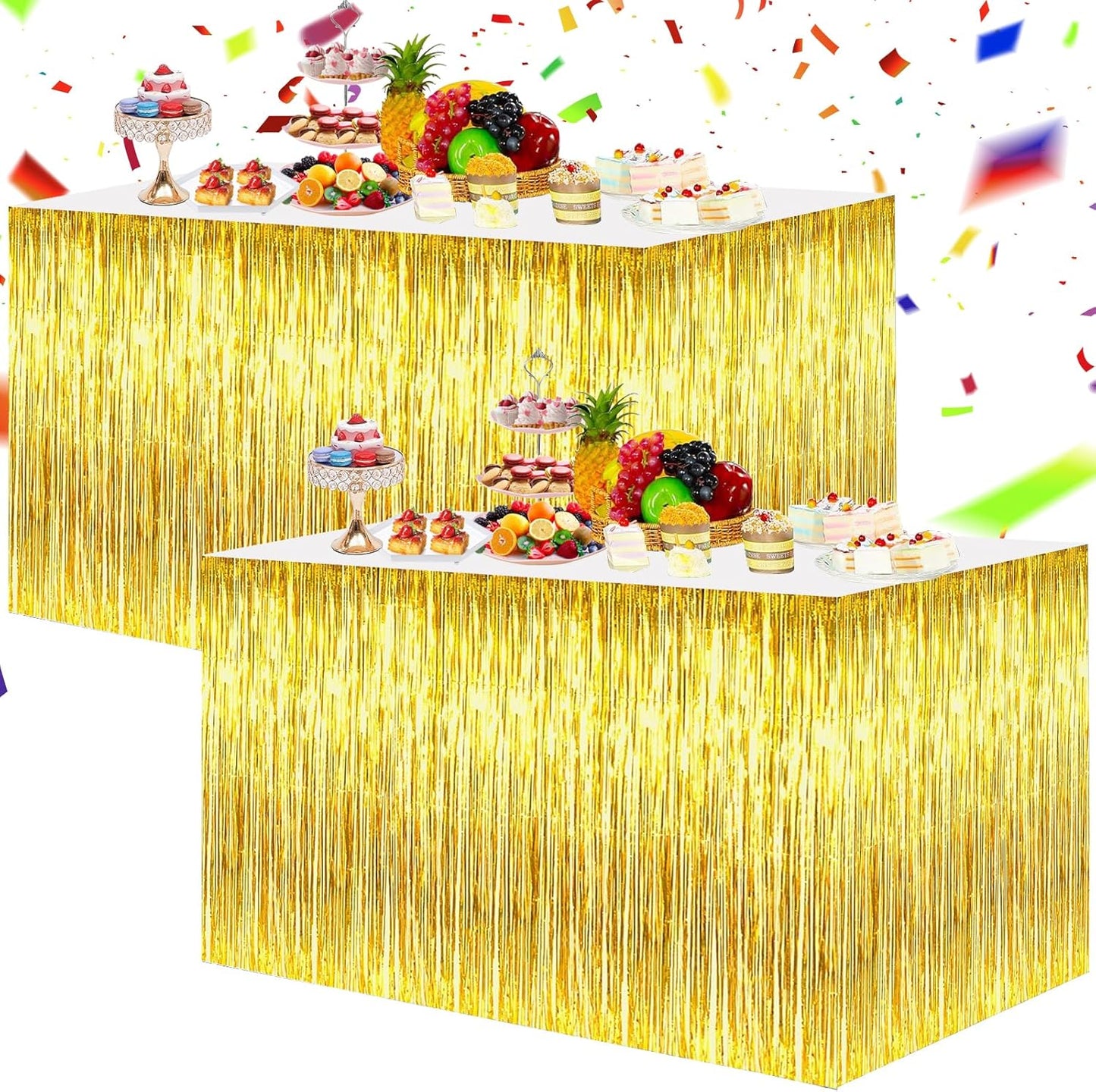 BEISHIDA 2 Pack Metallic Tinsel Foil Fringe Table Skirts for Rectangle & Round Tables Hot Pink Kids' Birthday, Holiday Cartoon Party Decorations for Birthday Valentines Baby Shower Festive Events