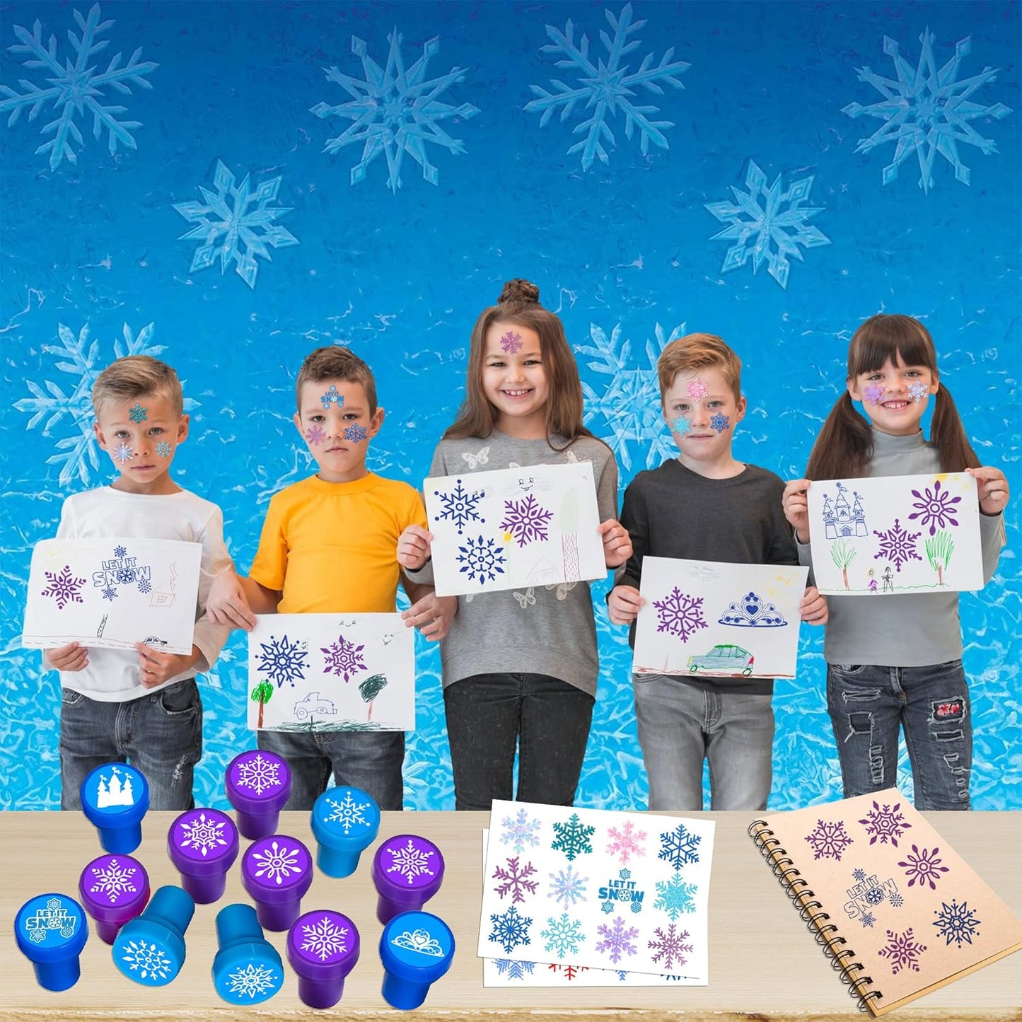36PCS Snowflake Party Favors - 24PCS Temporary Tattoos & 12PCS Stamps - Ideal Winter Themed Birthday Card Decorations Supplies Goodie Bag Cute Rewards for Boys Girls Classroom Gifts Baby Shower Prizes