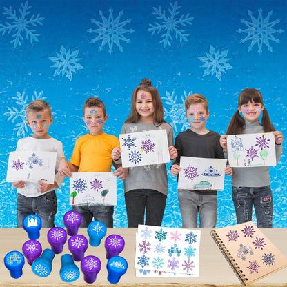 36PCS Snowflake Party Favors - 24PCS Temporary Tattoos & 12PCS Stamps - Ideal Winter Themed Birthday Card Decorations Supplies Goodie Bag Cute Rewards for Boys Girls Classroom Gifts Baby Shower Prizes