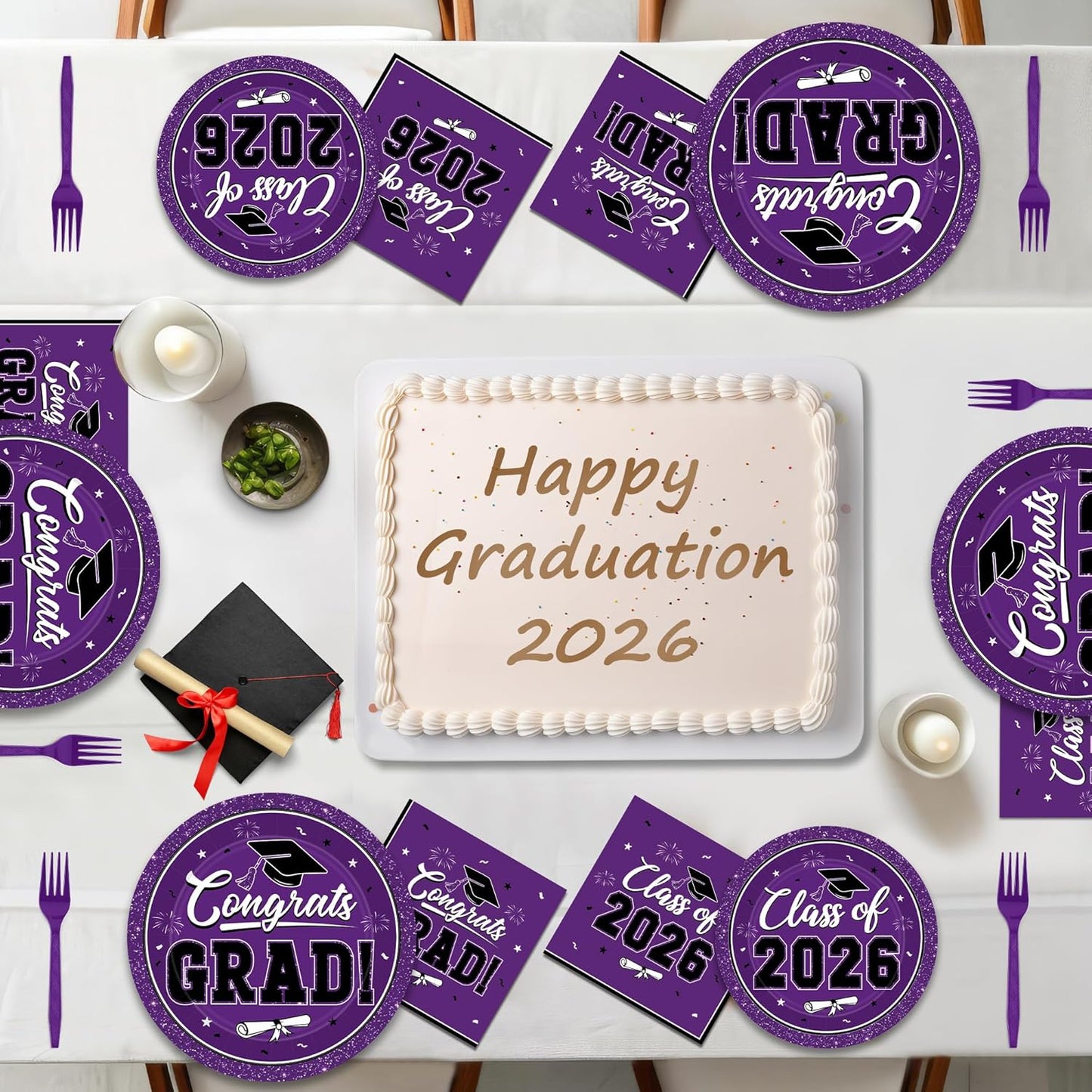 200Pcs Graduation Decorations 2026, Blue Graduation Plates and Napkins Party Supplies for 50 Guests, Disposable Grad Plates, Napkins, Dessert Plates and Forks for Grad Decor Wedding Birthday Supplies