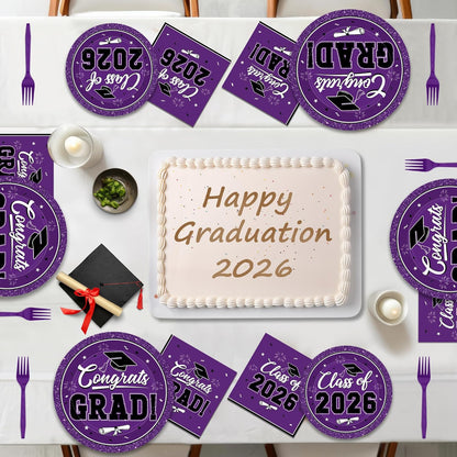 200Pcs Graduation Decorations 2026, Blue Graduation Plates and Napkins Party Supplies for 50 Guests, Disposable Grad Plates, Napkins, Dessert Plates and Forks for Grad Decor Wedding Birthday Supplies