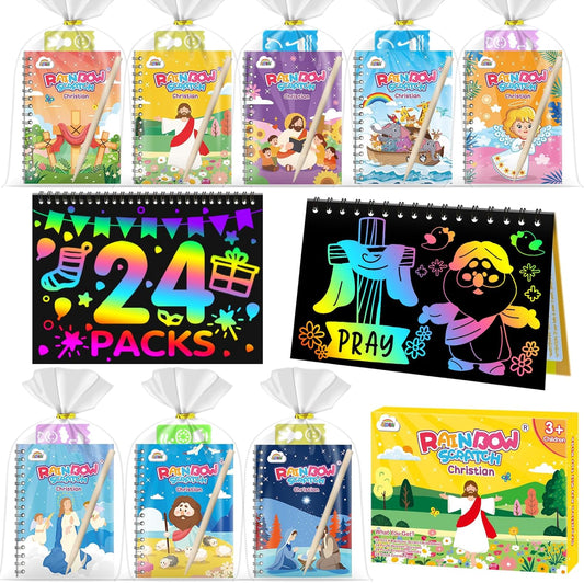 ZMLM 24 Pack Scratch Art Party Favors: Birthday Party Favors for Kids 4-8, Bulk Rainbow Scratch Notebook Paper Pads, Goodie Bags Stuffers Girls Boys Classroom Gifts Crafts Toys