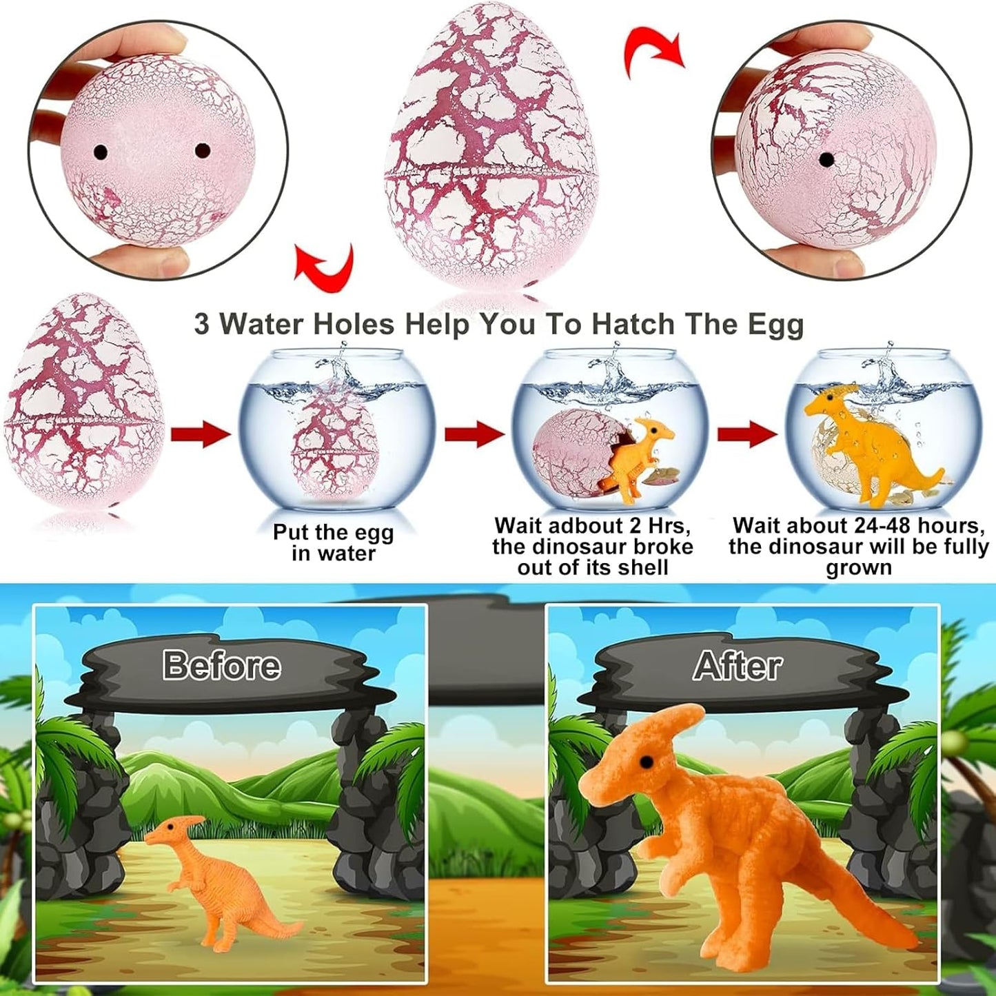 60 Pcs Hatching Dinosaur Eggs for Kids Party Favors, Easter Egg Filled with Toys Novelty Grow in Water Dino Eggs with Toys Inside Easter Basket Stuffers Birthday Gifts, Classroom Prize, Pinata Fillers