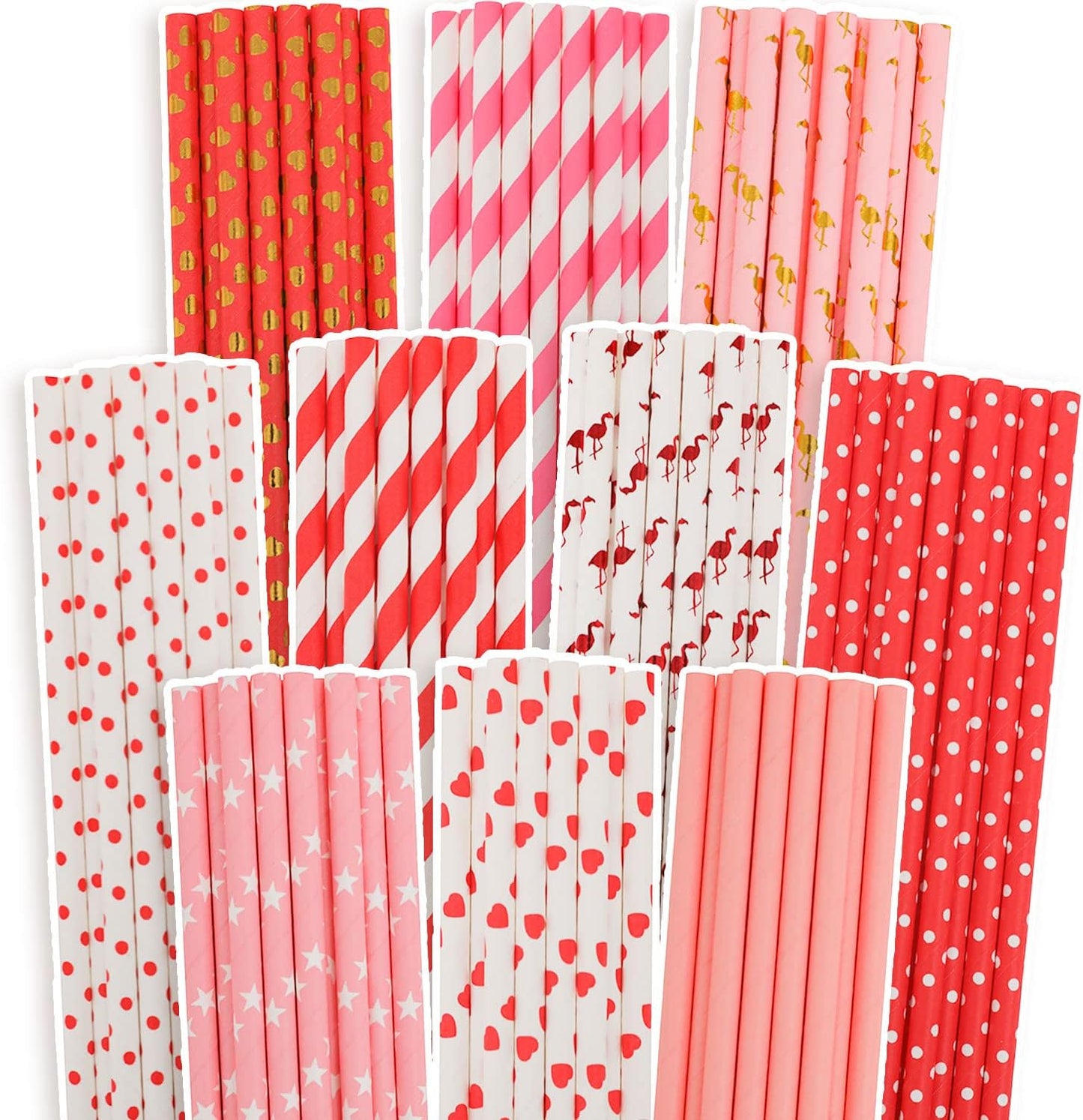 Pink Paper Straws 150pcs Disposable Straws Bulk (10 Pattern) qiqee