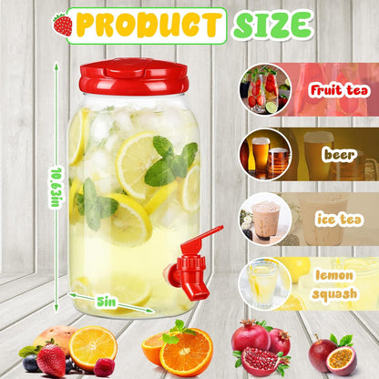Havawish 2 Pcs 1 Gallon Plastic Beverage Dispenser with Spigot Clear Summer Kitchen Fridge Drink Dispenser for Parties Lemonade Juice Tea Beer Cold Water (Red,Cylinder)