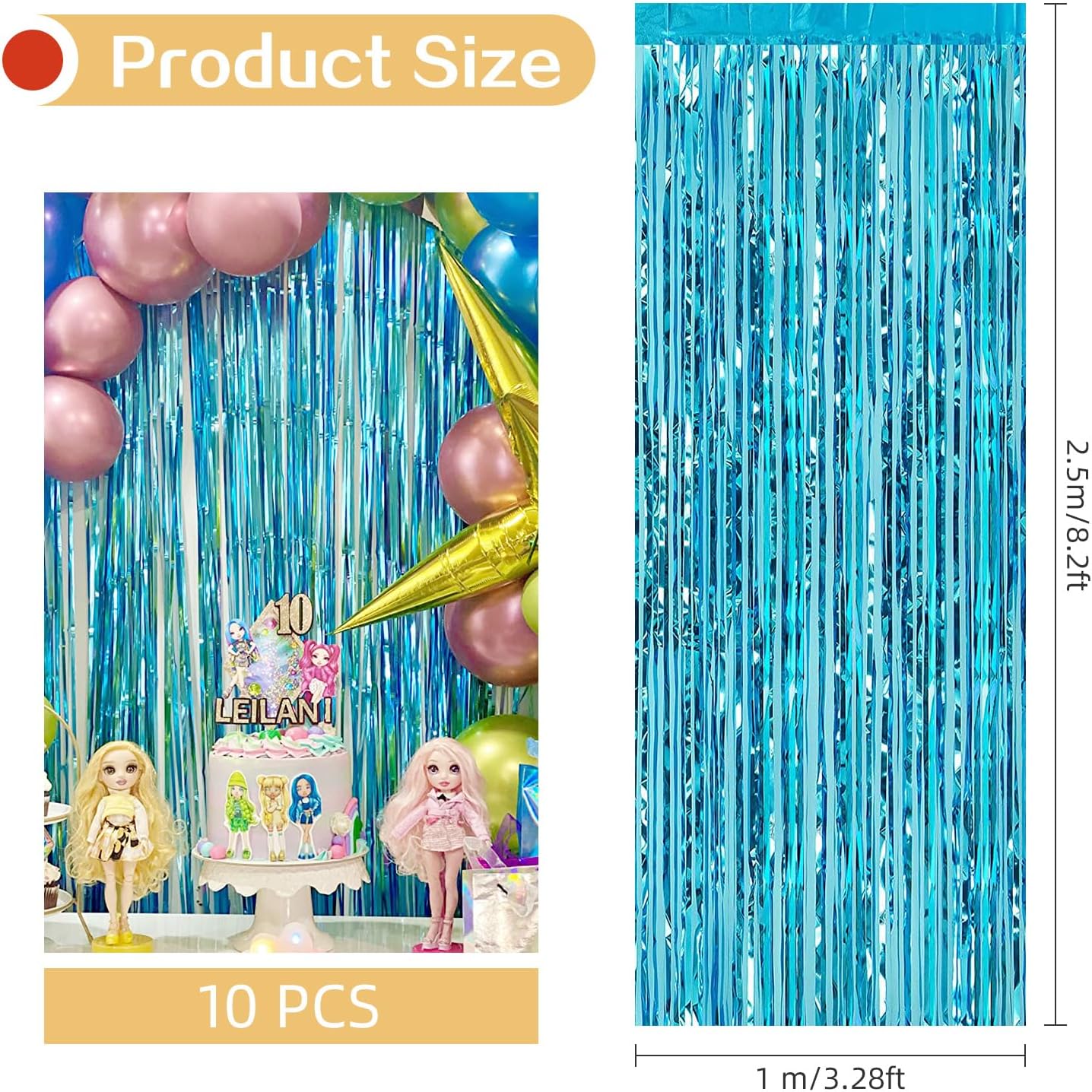 10 Pack Silver Backdrop Curtain 3.2ft x 8.2ft Metallic Tinsel Foil Fringe Curtains Photo Booth Background for Birthday Party Decoration Baby Shower Engagement Wedding Christmas Decoration (Silver)
