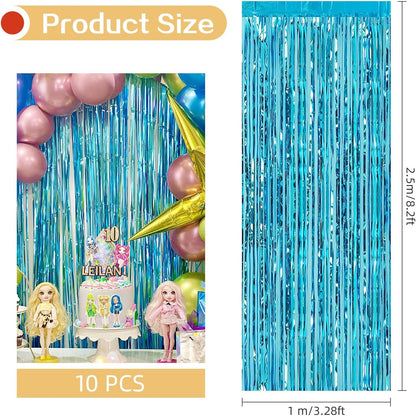 10 Pack Silver Backdrop Curtain 3.2ft x 8.2ft Metallic Tinsel Foil Fringe Curtains Photo Booth Background for Birthday Party Decoration Baby Shower Engagement Wedding Christmas Decoration (Silver)