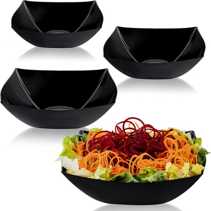 PLASTICPRO Disposable 64 ounce Square Serving Bowls, Party Snack or Salad Bowl, Large Plastic Elegant White Pack of 4