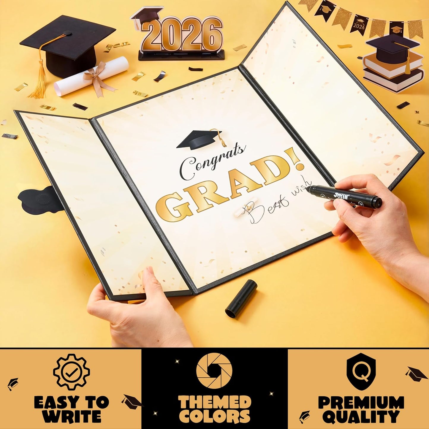 JOYIN 2026 Graduation Guest book Alternative, 12" Blue & Gold Graduation Party Decorations Signature Congrats, Class of 2026 Grad Card for High School College Grad Gift, Party Guest Signing Cardboard