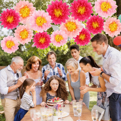 BestoFun 14 PCS Orange & Hot Pink Tissue Paper Flowers – Vibrant Party Decorations for Birthday, Baby Shower, Wedding, Fiesta, and Holiday Events