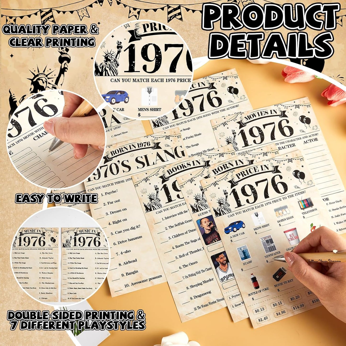 70Pcs 70th Birthday Party Games Born In 1956 Fun 1956 Trivia Music Slang Books Game Double-Sided Game Cards Vintage 70th Birthday Party Supplies for 70 Year Old Activity Anniversary Class Reunion