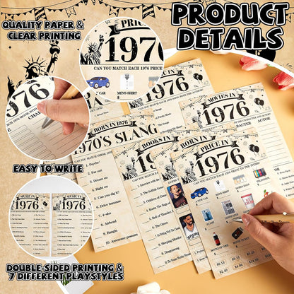 70Pcs 70th Birthday Party Games Born In 1956 Fun 1956 Trivia Music Slang Books Game Double-Sided Game Cards Vintage 70th Birthday Party Supplies for 70 Year Old Activity Anniversary Class Reunion