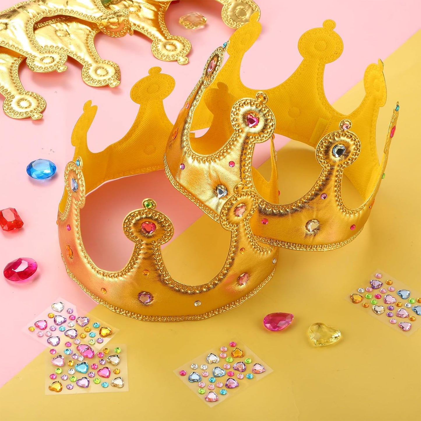 Yaomiao 44 Pcs Birthday Foam Crowns for Kids Princess Tiaras King Hat Bulk Diamond Sticker Kits for Crown Party Supplies