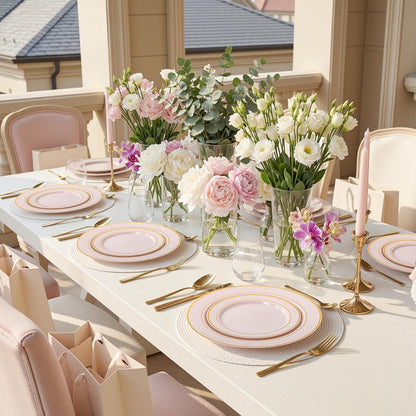 350 Pieces Black and Gold Plastic Plates with Disposable Silverware, Include 50 Dinner Plates 9”, 50 Dessert Plates 6.3”, 50 Black Cups 9 OZ, 50 Pre Rolled Napkins for Wedding Party Graduation