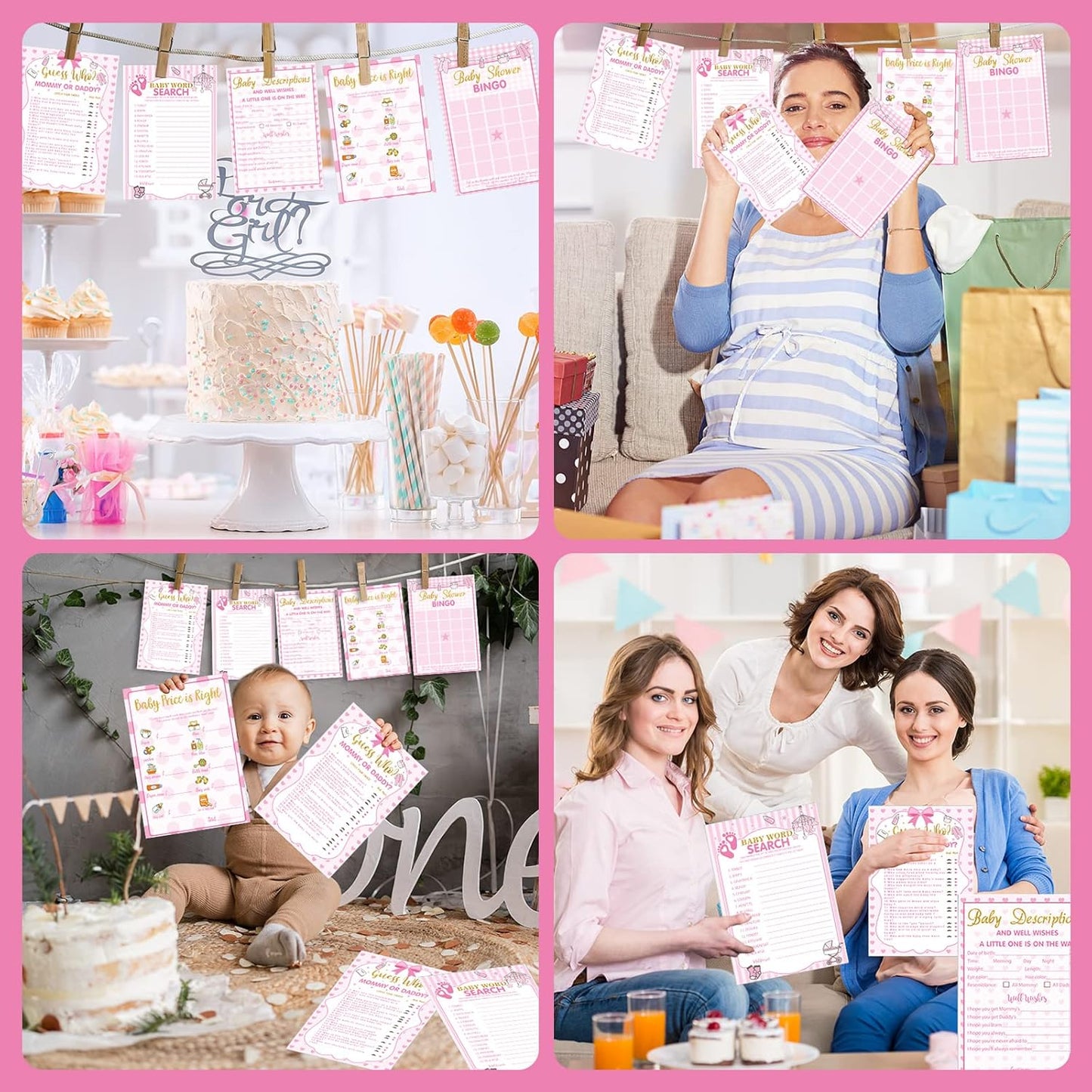 Yinder 145 Pcs Baby Shower Games Activities Cards with 20 Pencils Includes Baby Bingo Description and Wishes Guess Who Price is Right Word Scramble Game(Here Comes the Son)