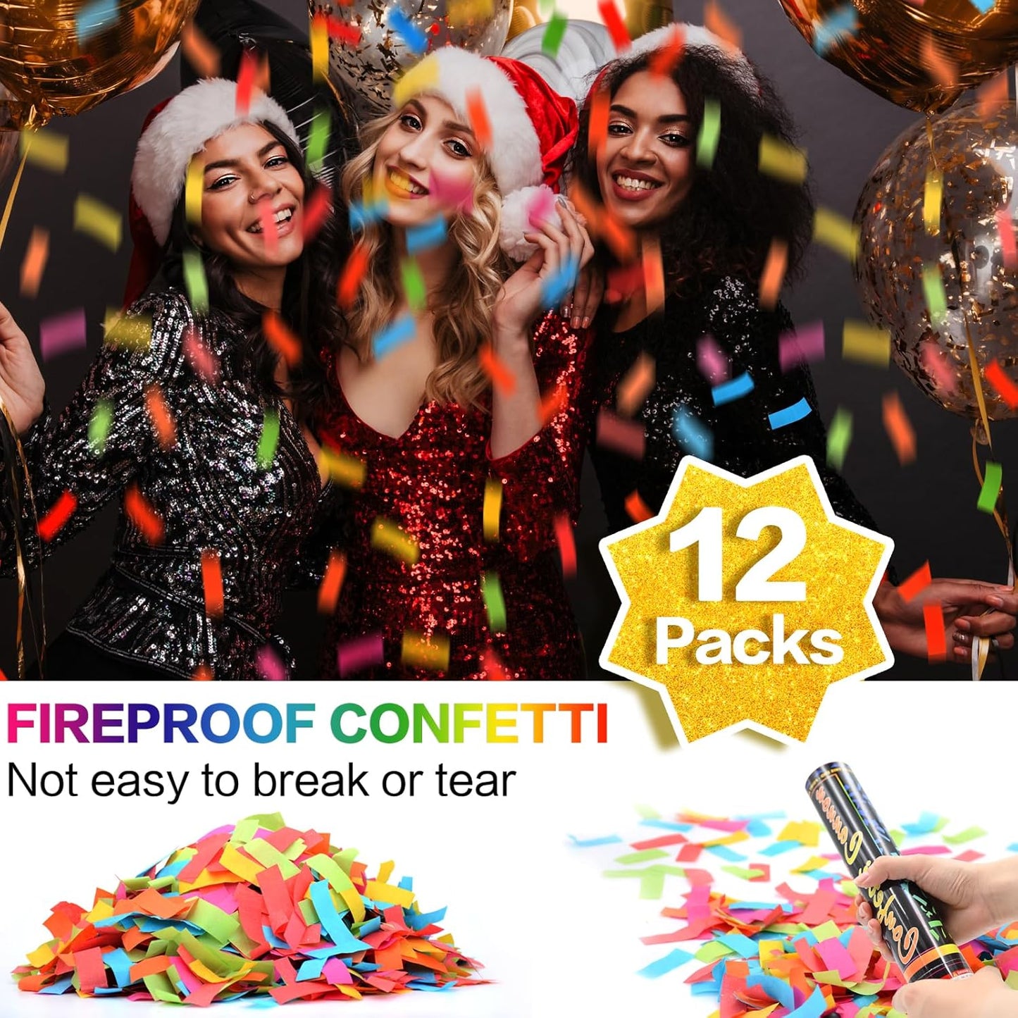 12 Pack Red Biodegradable Confetti Cannon-Confetti Poppers for Wedding, Graduation, Birthday, New Year's Eve Celebration Valentines Day Wedding Engagement Anniversary Bridal Shower Party Supplies