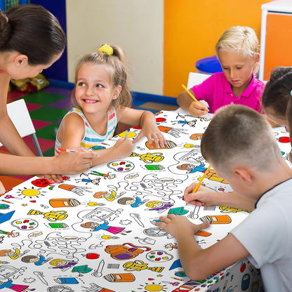 Giant Construction Party Coloring Tablecloth for Kids - Huge Construction Theme Table Cover Large Dump Truck Vehicle Painting Poster for Children Birthday Party Supplies 54x108 Inch